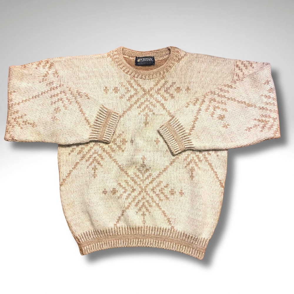 Vintage Snowflake Scandinavian Sweater | Fair Isle Nordic Knit | Made in USA (L)
